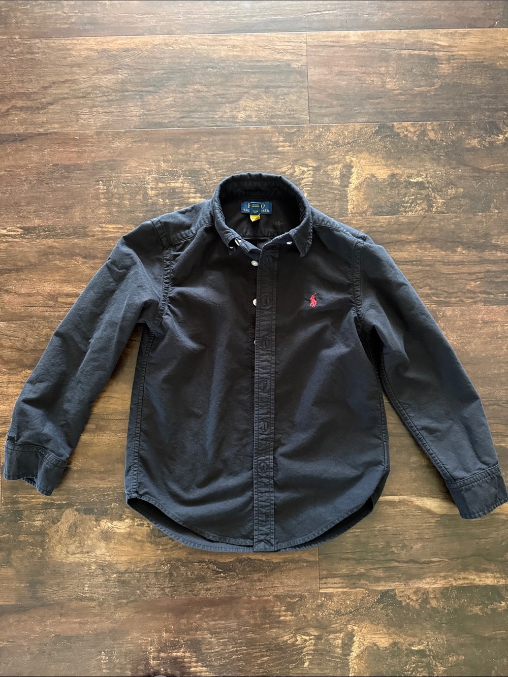 Ralph Lauren Navy Button-Up Shirt with Red Polo Logo